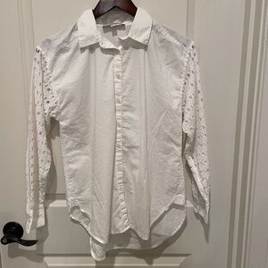 Loft White Long Sleeved Blouse with Eyelet Sleeves Size XS Cotton Blend